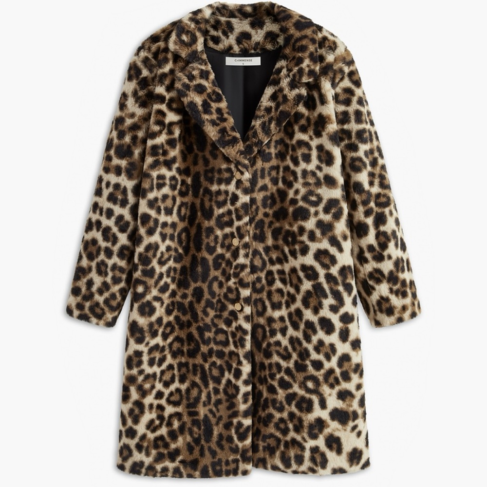 Commense Leopard Print Oversized Faux Fur Coat
